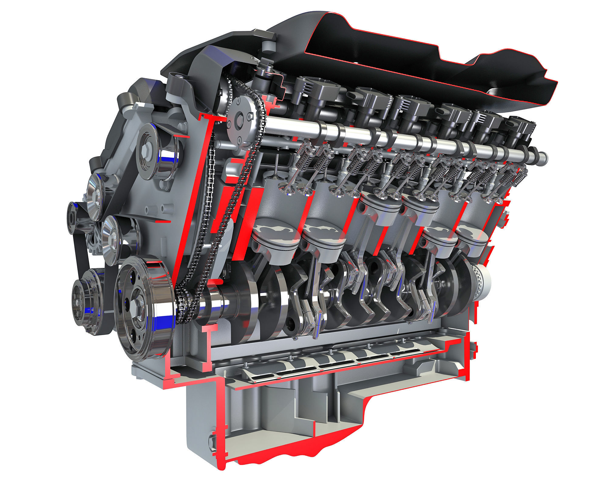 V12 Engine Sectioned Animation Ignition 3D model_7