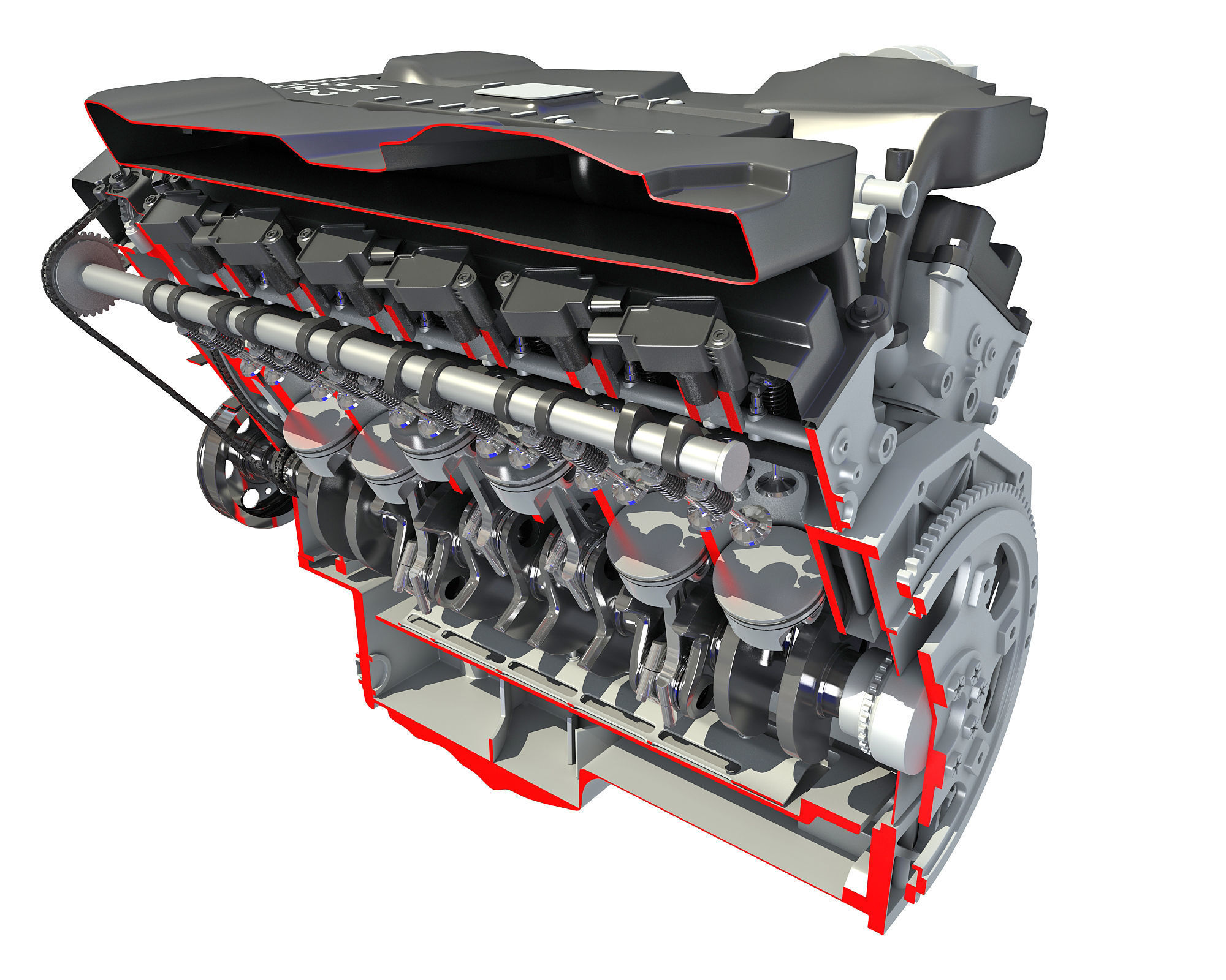 V12 Engine Sectioned Animation Ignition 3D model_10