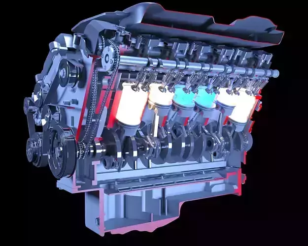 V12 Engine Sectioned Animation Ignition 3D model