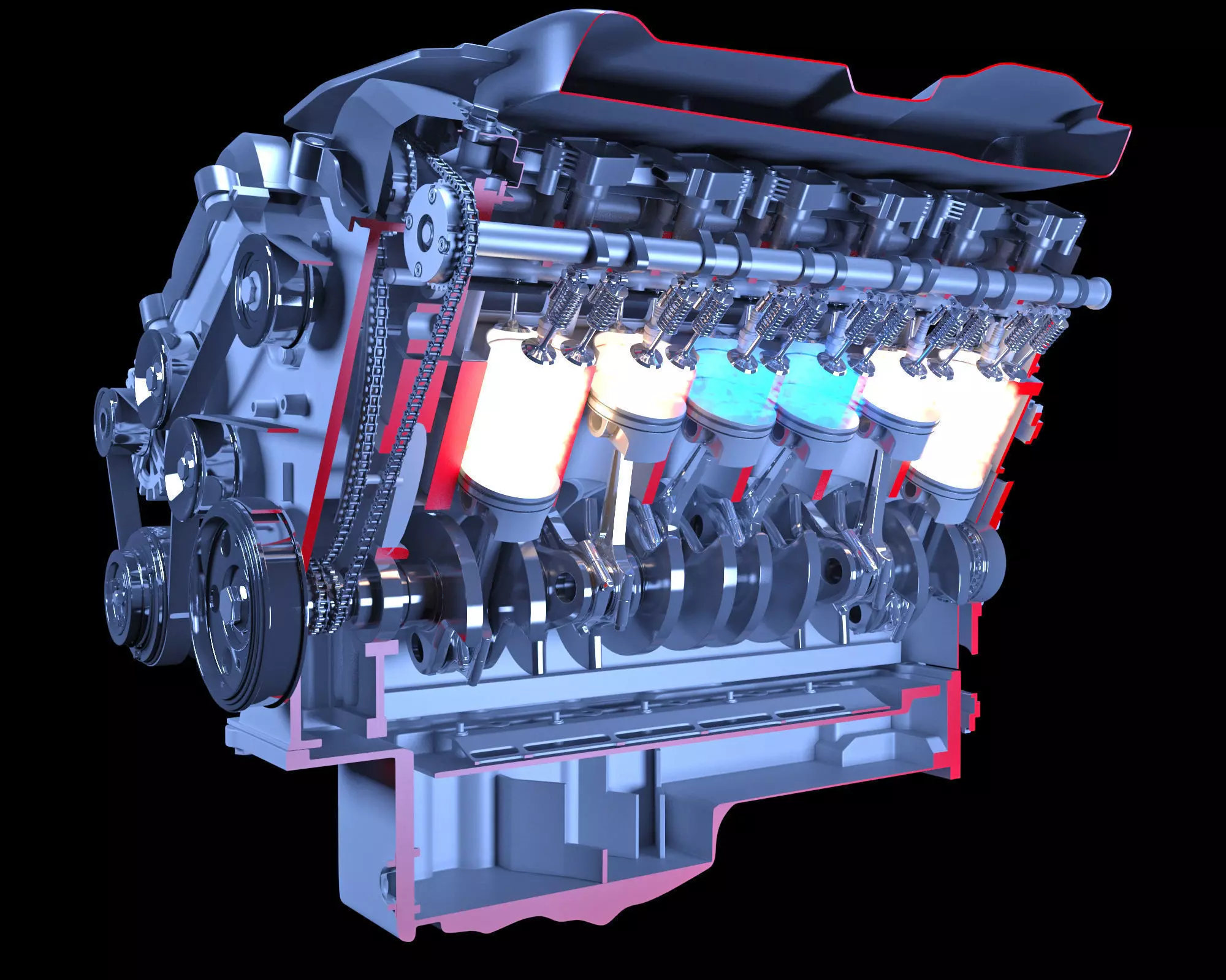 V12 Engine Sectioned Animation Ignition 3D model_0