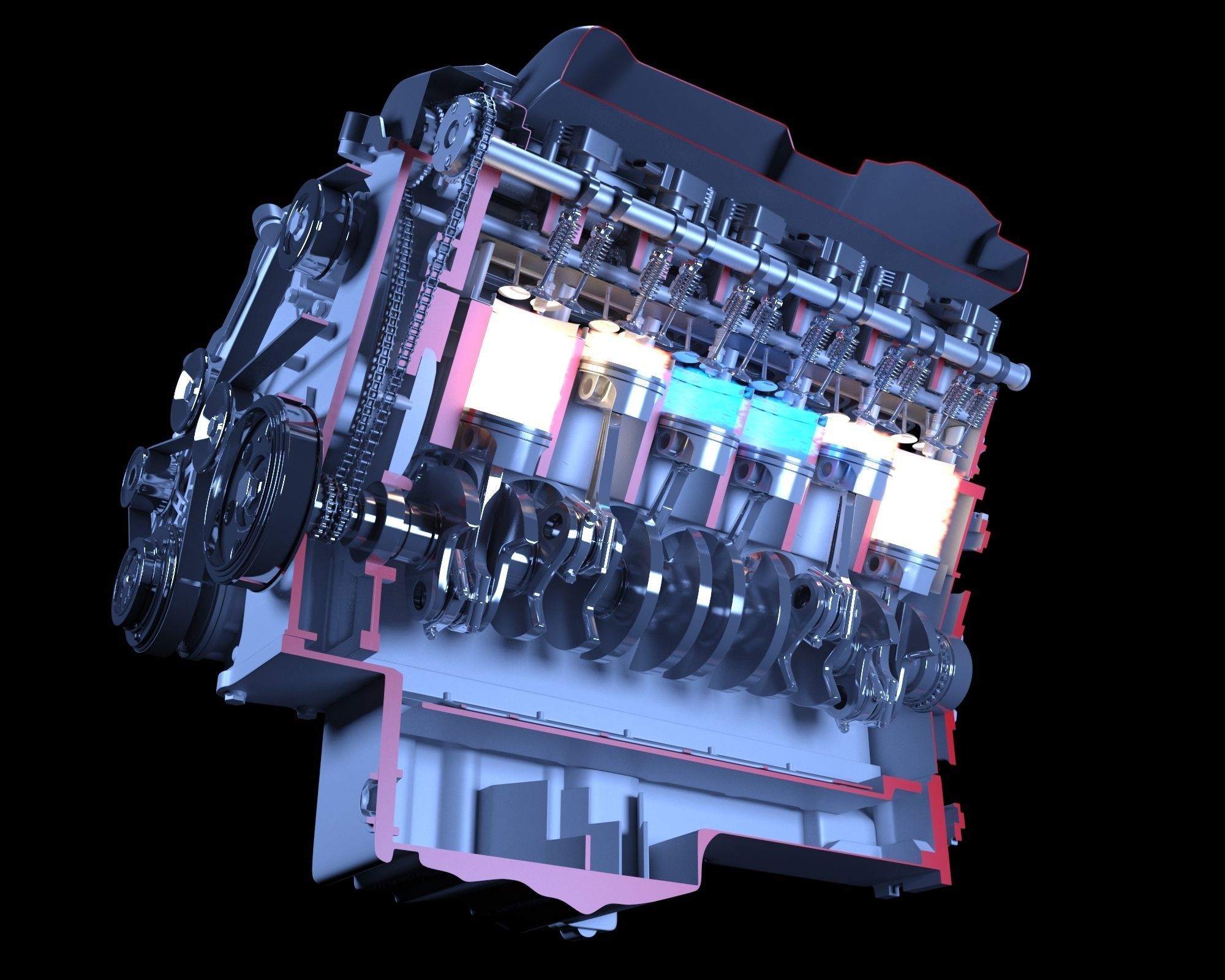 V12 Engine Sectioned Animation Ignition 3D model_5