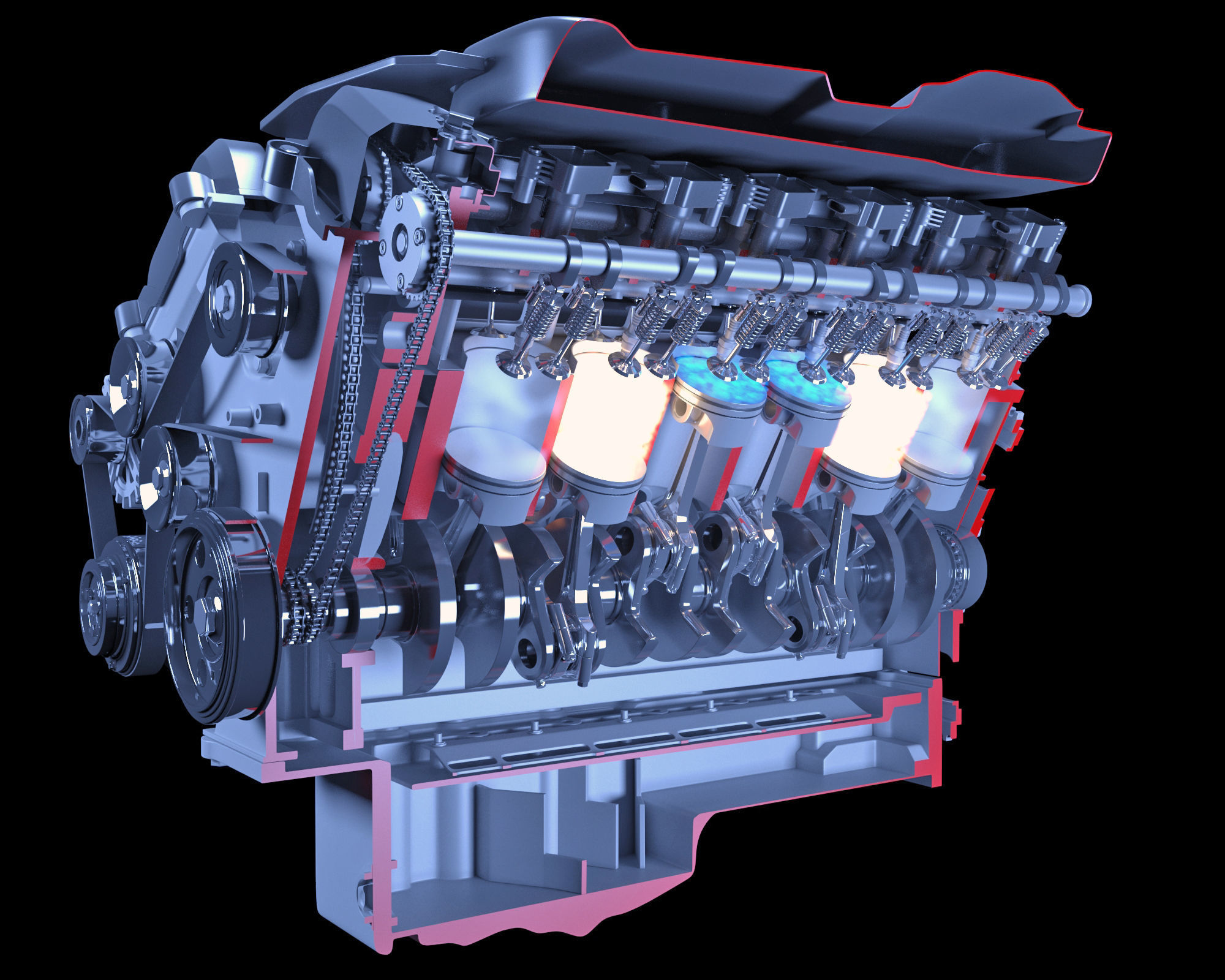 V12 Engine Sectioned Animation Ignition 3D model_2