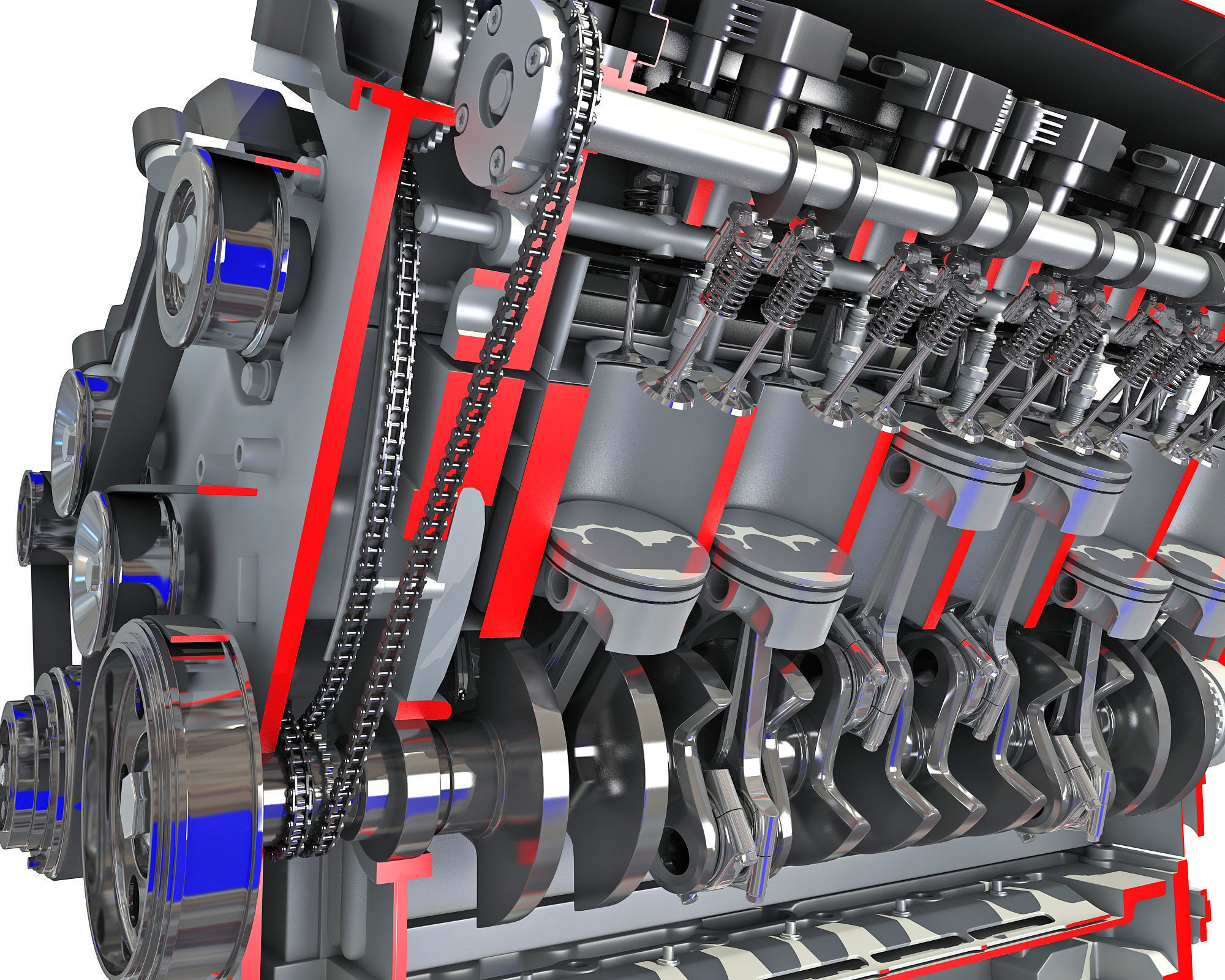 V12 Engine Sectioned Animation Ignition 3D model_14