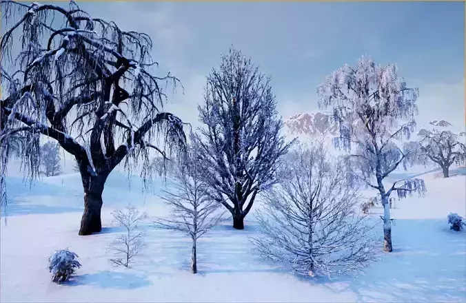 Winter Trees with Snow 3D model