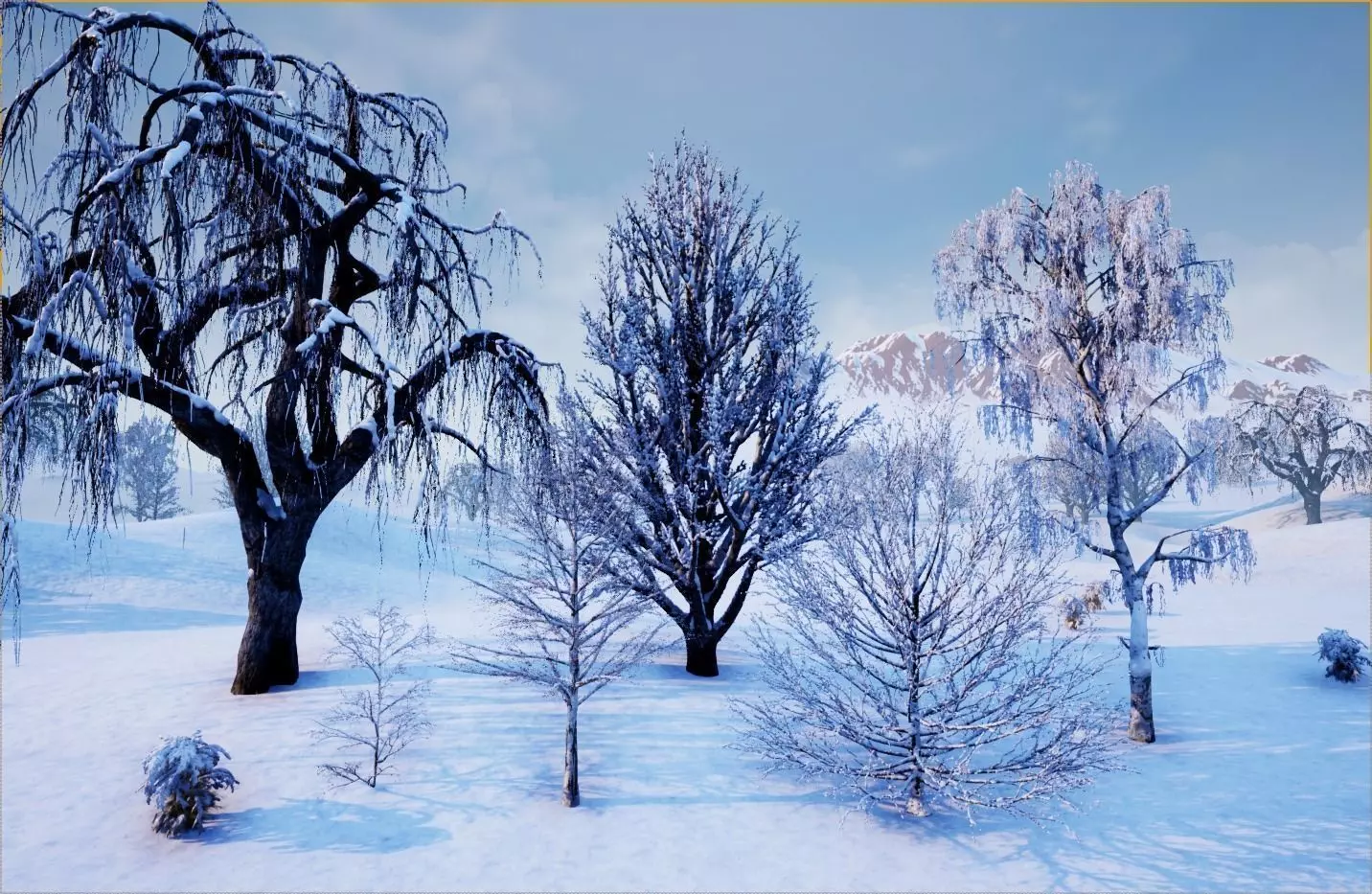 Winter Trees with Snow 3D model_0