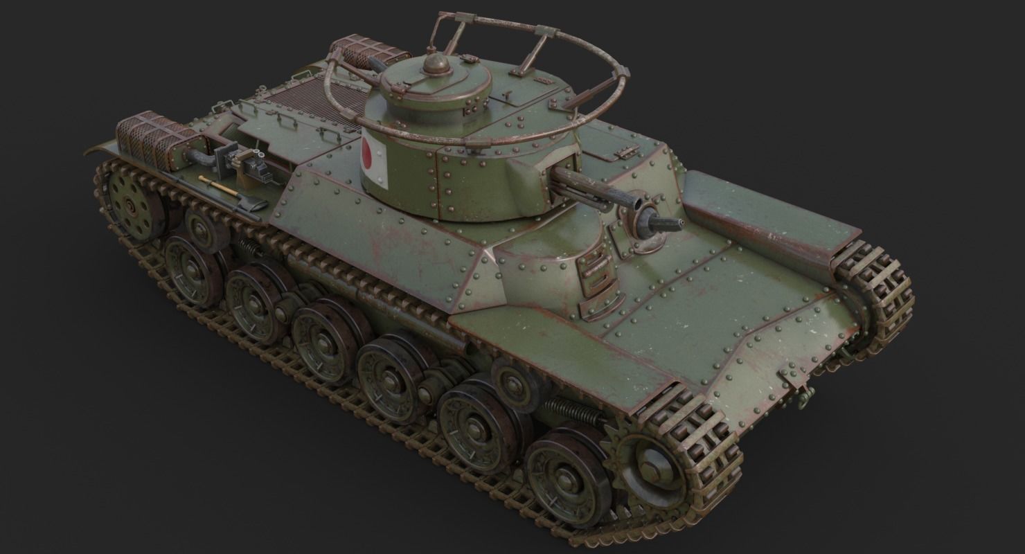 Tank Type 97 Chi Ha Green Japan Vray 3D model_10