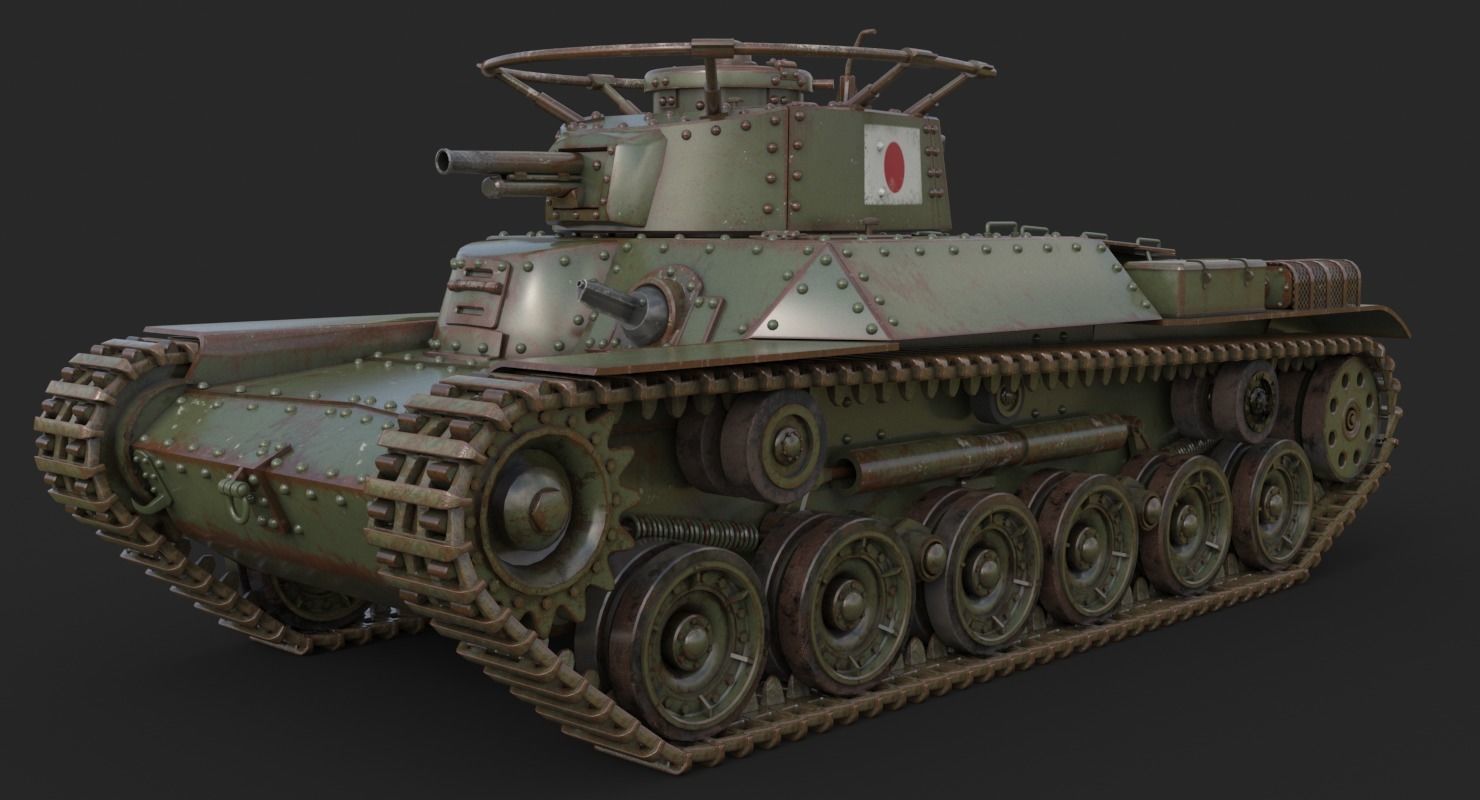 Tank Type 97 Chi Ha Green Japan Vray 3D model_2