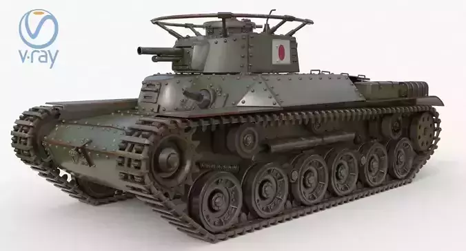 Tank Type 97 Chi Ha Green Japan Vray 3D model