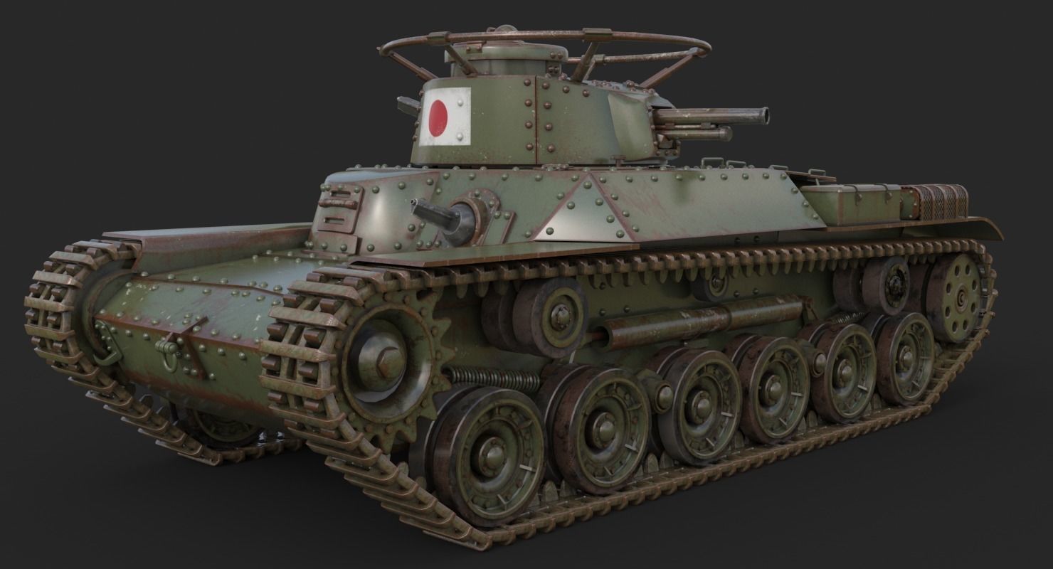 Tank Type 97 Chi Ha Green Japan Vray 3D model_12
