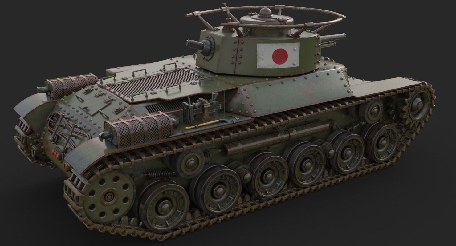 Tank Type 97 Chi Ha Green Japan Vray 3D model_7