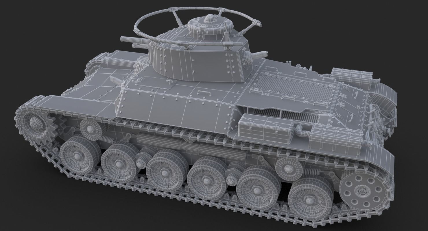 Tank Type 97 Chi Ha Green Japan Vray 3D model_14