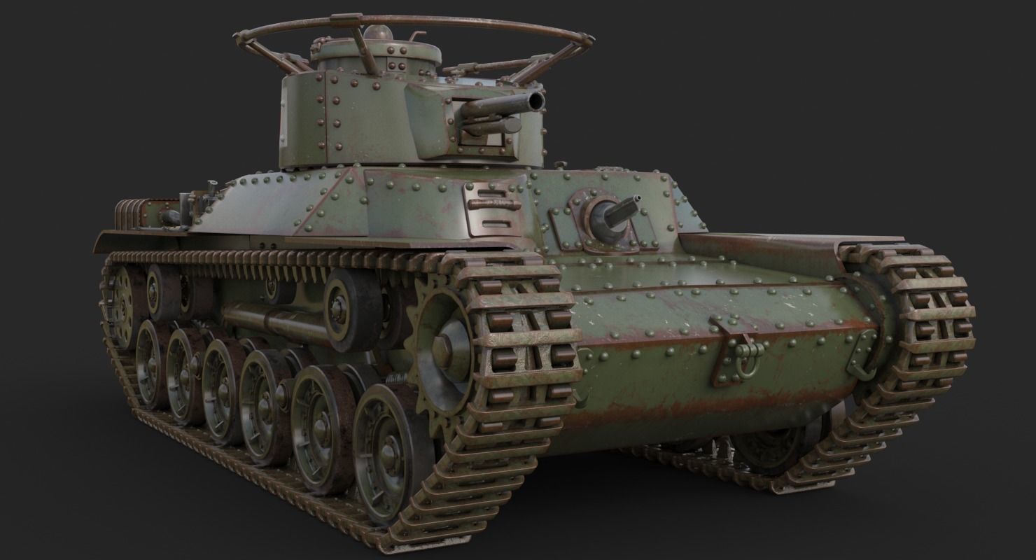 Tank Type 97 Chi Ha Green Japan Vray 3D model_9