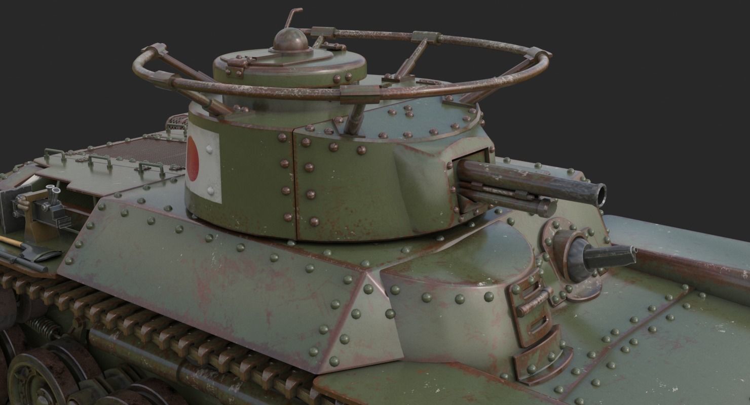 Tank Type 97 Chi Ha Green Japan Vray 3D model_11