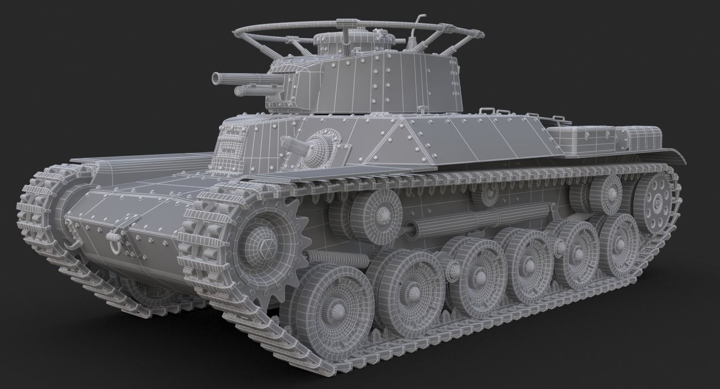 Tank Type 97 Chi Ha Green Japan Vray 3D model_13