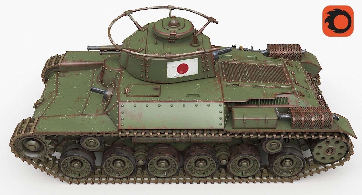 Tank Type 97 Chi Ha Green Japan Corona 3D model_3
