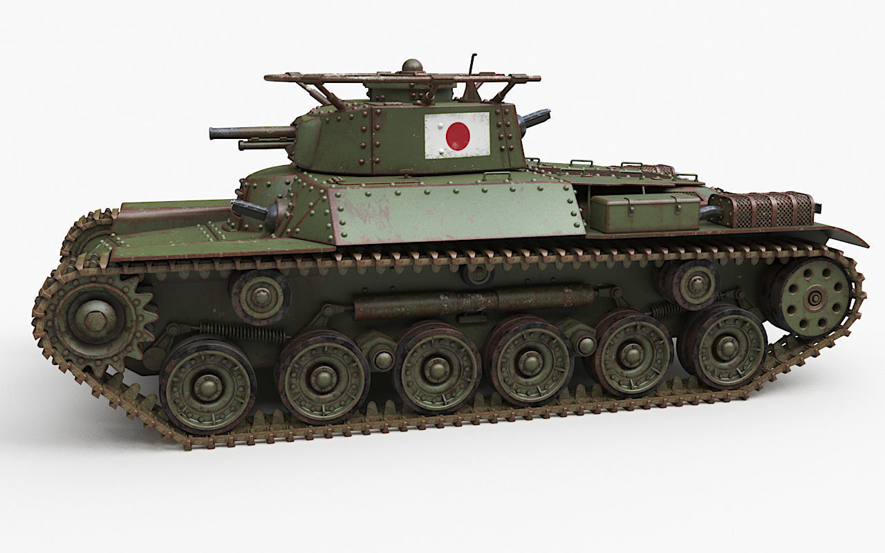 Tank Type 97 Chi Ha Green Japan Corona 3D model_58