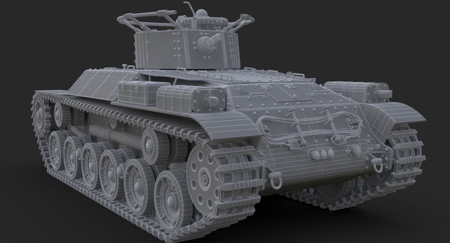 Tank Type 97 Chi Ha Green Japan Corona 3D model_13