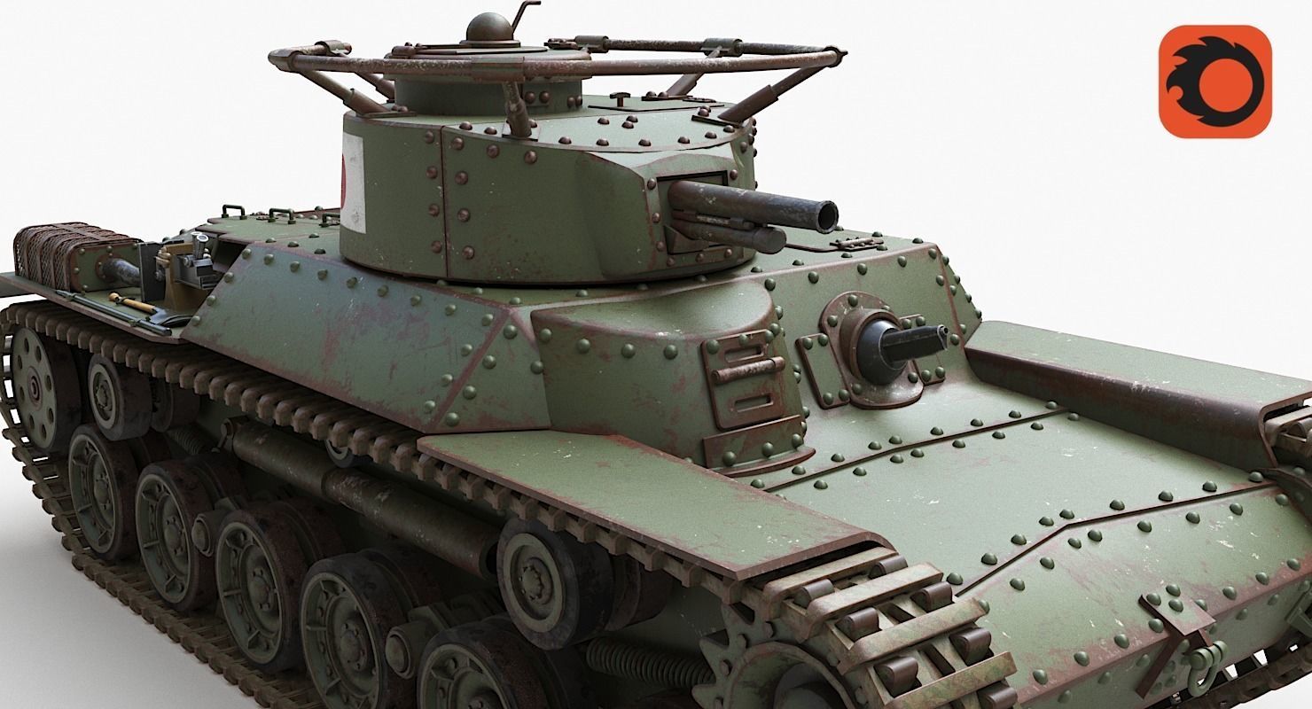Tank Type 97 Chi Ha Green Japan Corona 3D model_8