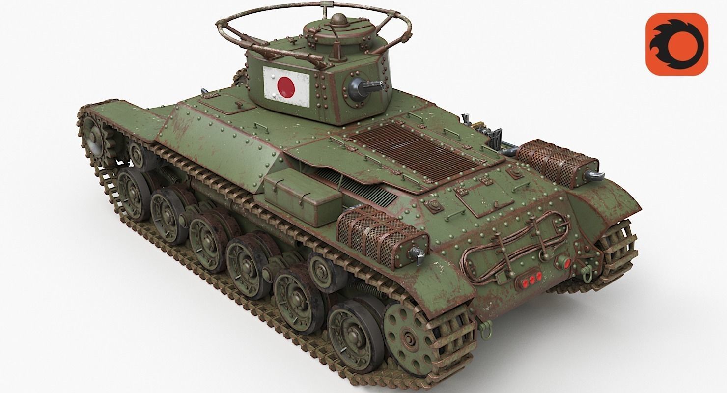 Tank Type 97 Chi Ha Green Japan Corona 3D model_4