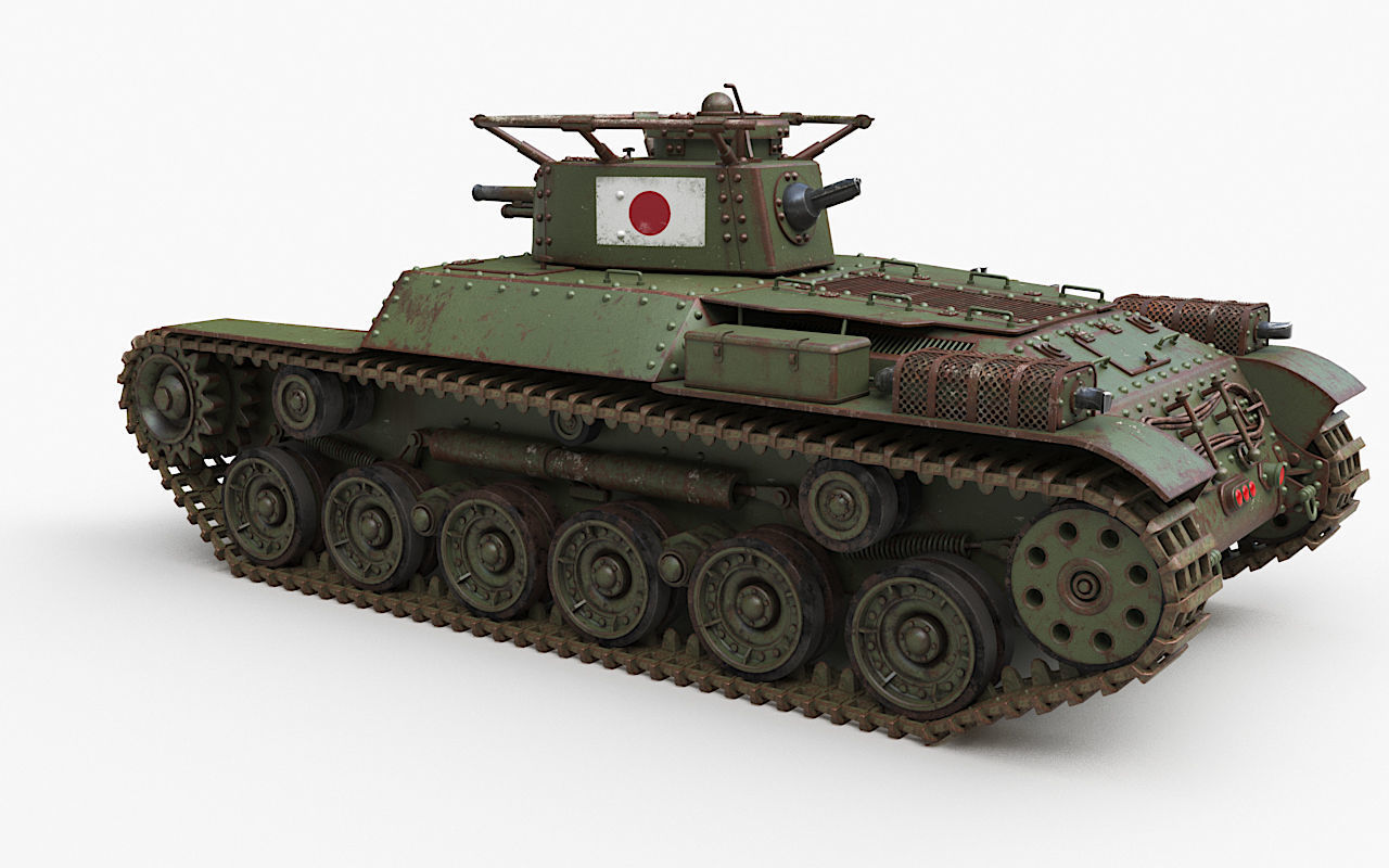 Tank Type 97 Chi Ha Green Japan Corona 3D model_53
