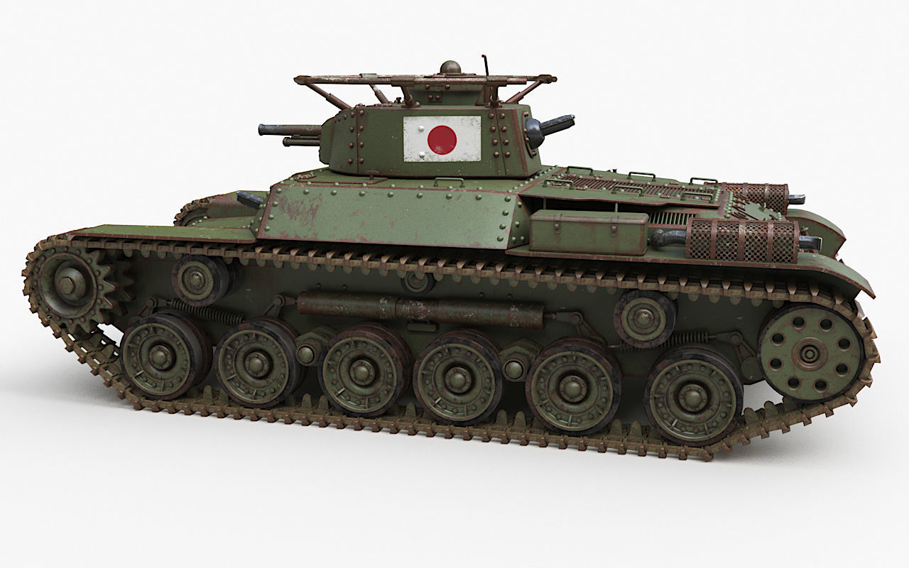 Tank Type 97 Chi Ha Green Japan Corona 3D model_55