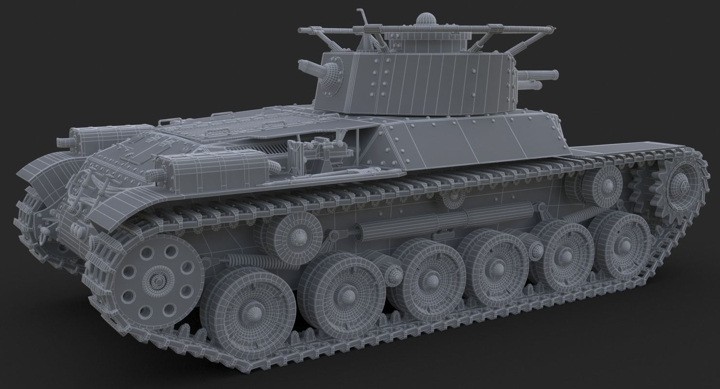 Tank Type 97 Chi Ha Green Japan Corona 3D model_16
