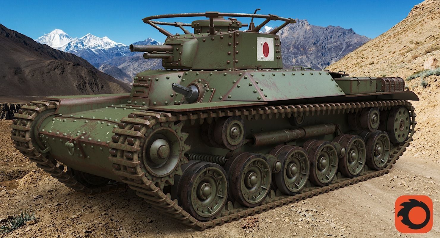 Tank Type 97 Chi Ha Green Japan Corona 3D model_1
