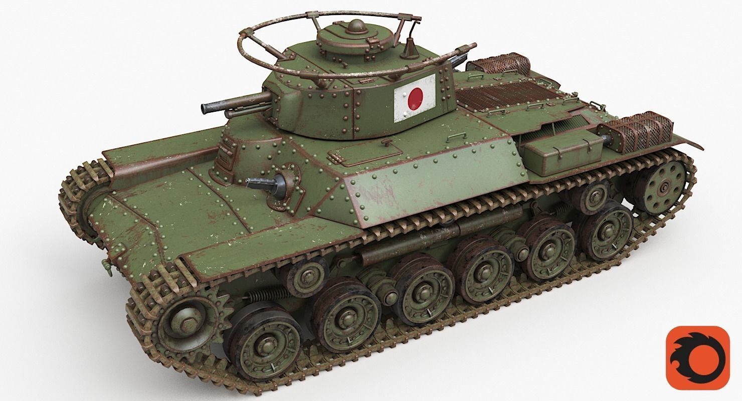 Tank Type 97 Chi Ha Green Japan Corona 3D model_2