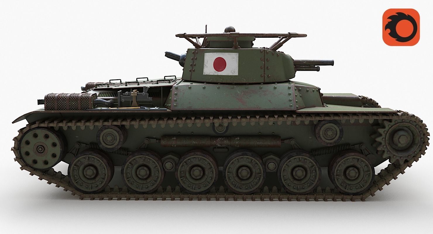 Tank Type 97 Chi Ha Green Japan Corona 3D model_7