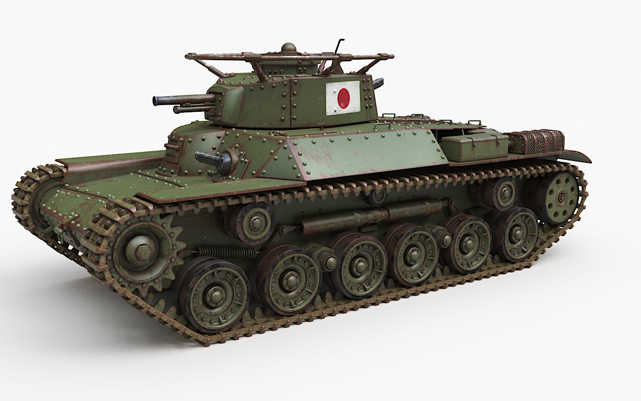 Tank Type 97 Chi Ha Green Japan Corona 3D model_60