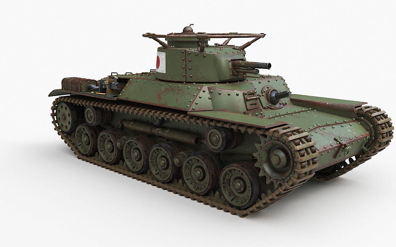 Tank Type 97 Chi Ha Green Japan Corona 3D model_34