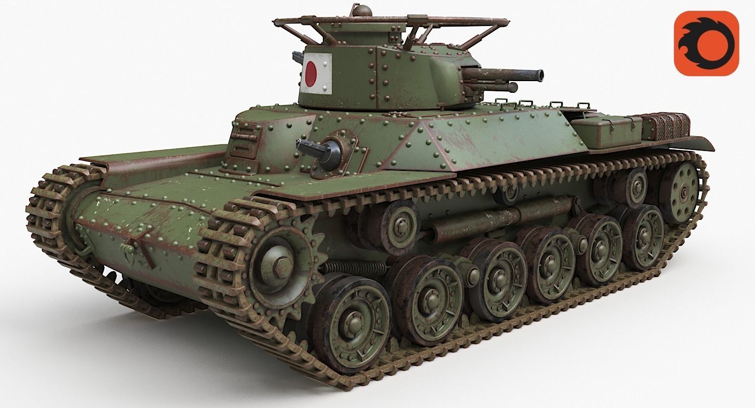 Tank Type 97 Chi Ha Green Japan Corona 3D model_10
