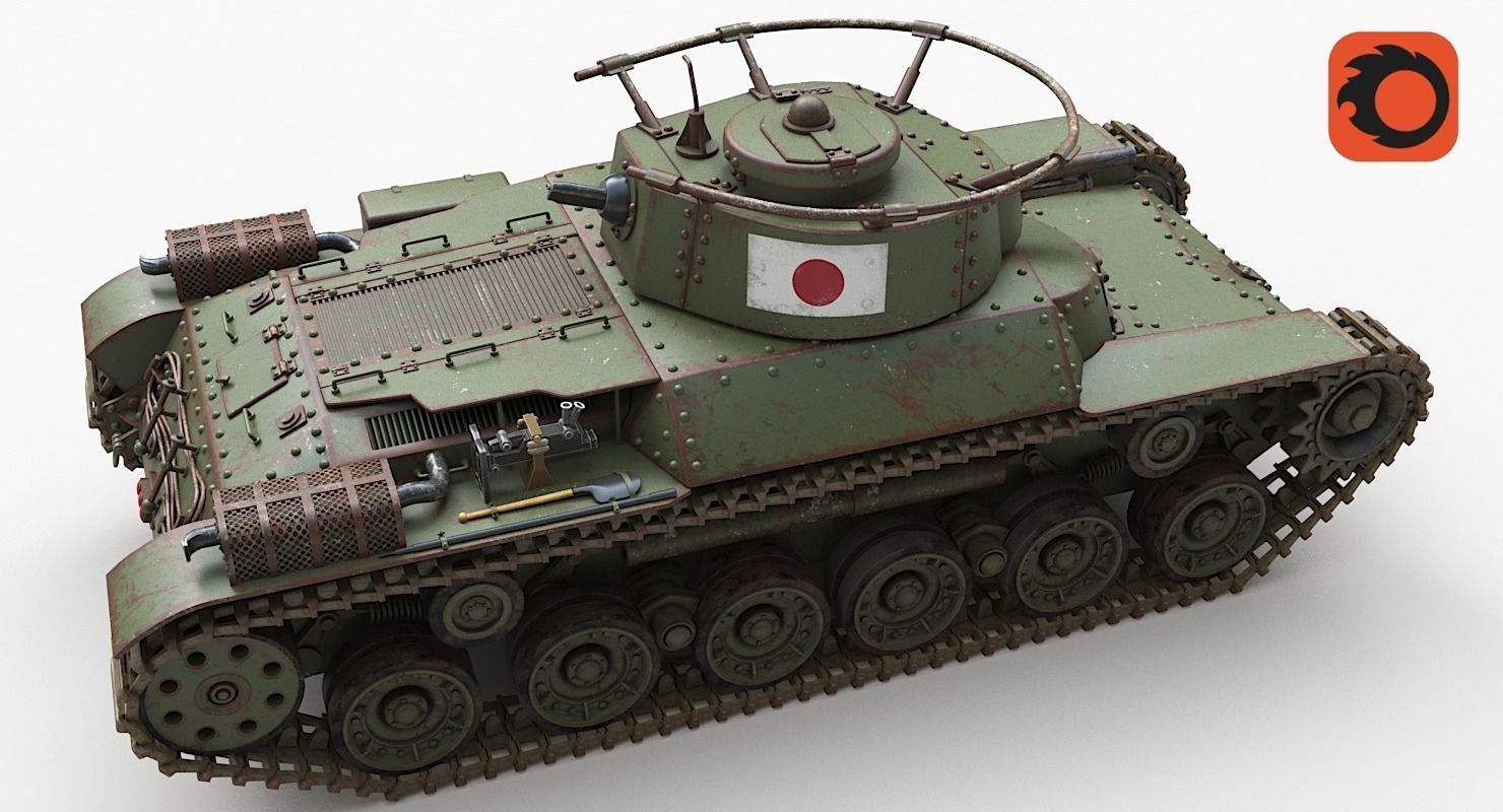 Tank Type 97 Chi Ha Green Japan Corona 3D model_6