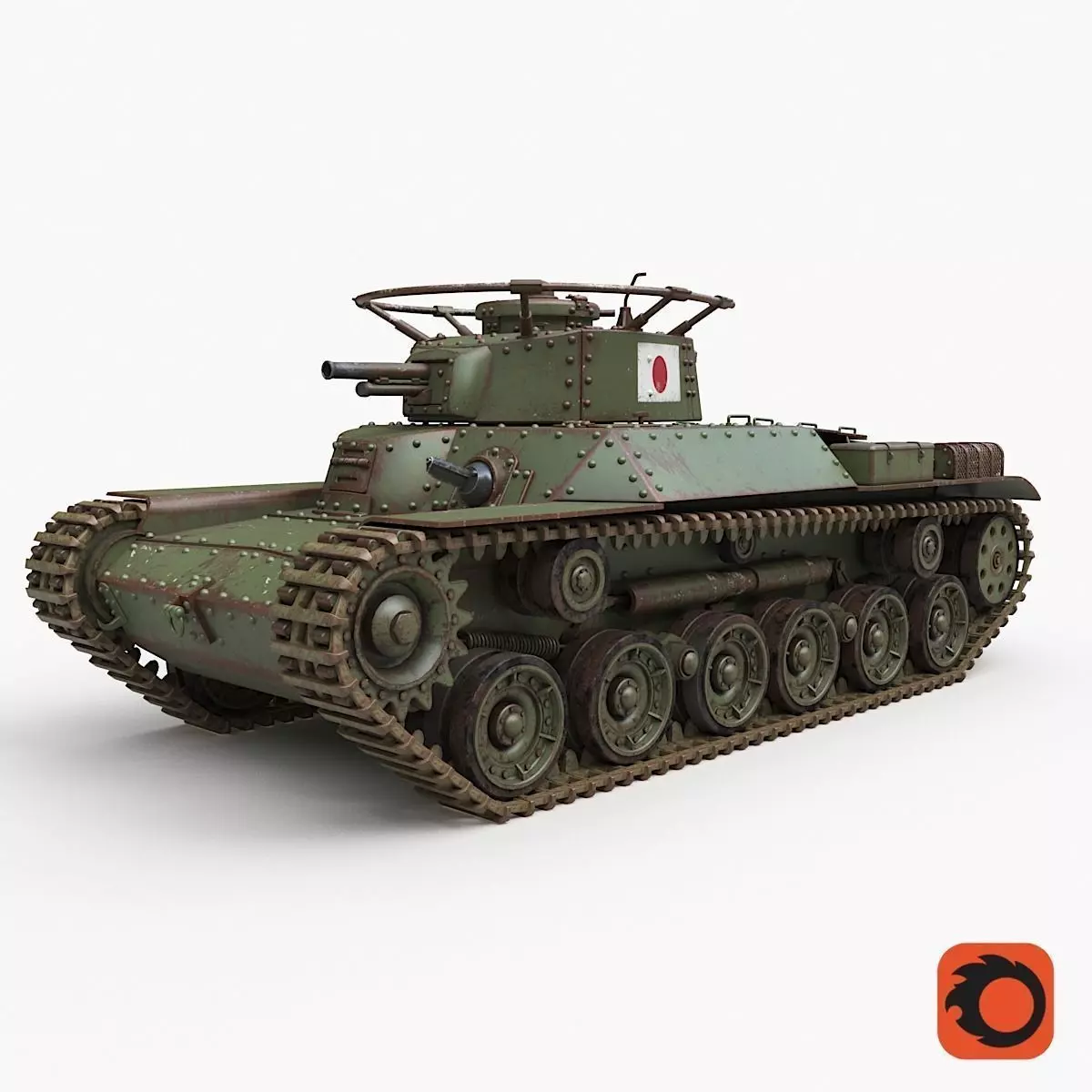 Tank Type 97 Chi Ha Green Japan Corona 3D model_0