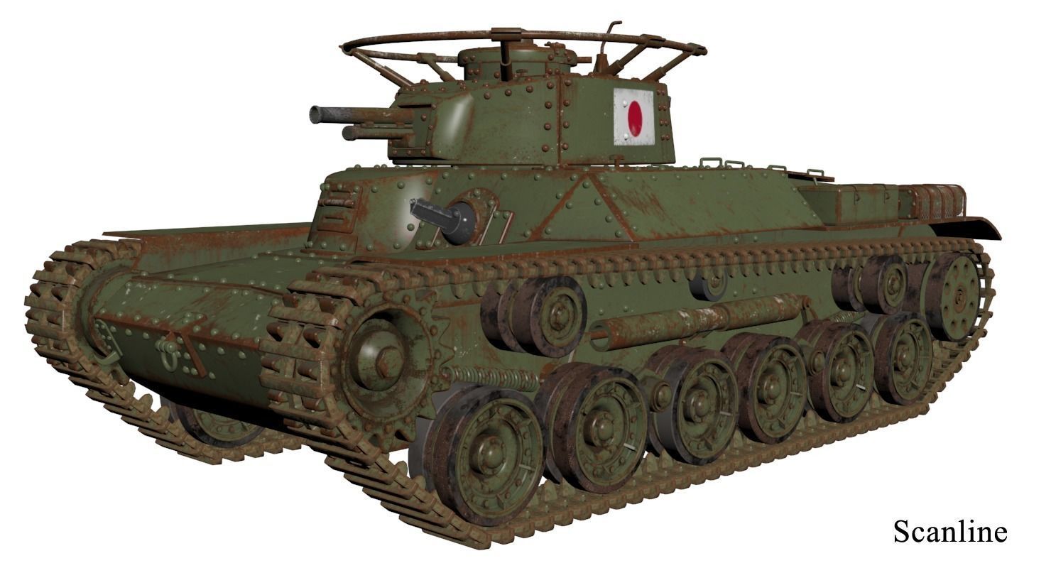 Tank Type 97 Chi Ha Green Japan Corona 3D model_22