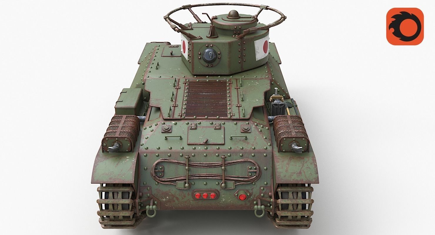 Tank Type 97 Chi Ha Green Japan Corona 3D model_5