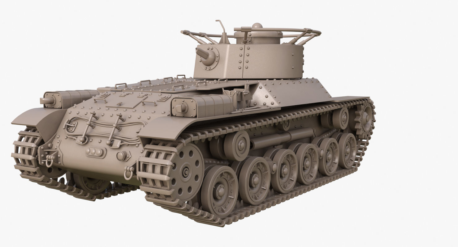 Tank Type 97 Chi Ha Green Japan Clay Mental Ray  3D model_35
