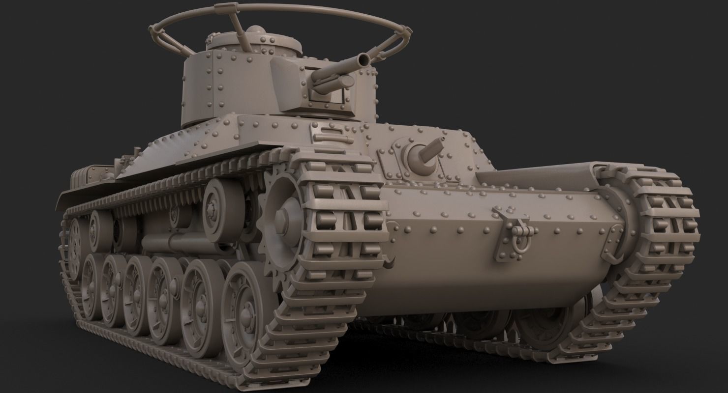 Tank Type 97 Chi Ha Green Japan Clay Mental Ray  3D model_10