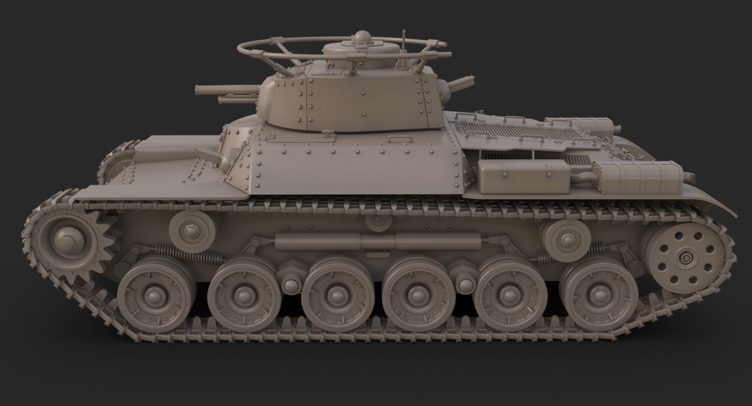 Tank Type 97 Chi Ha Green Japan Clay Mental Ray  3D model_4