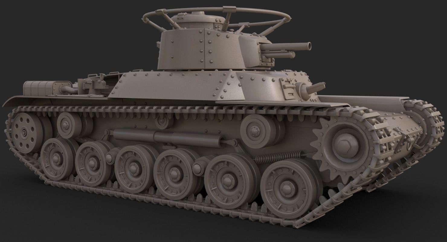 Tank Type 97 Chi Ha Green Japan Clay Mental Ray  3D model_9
