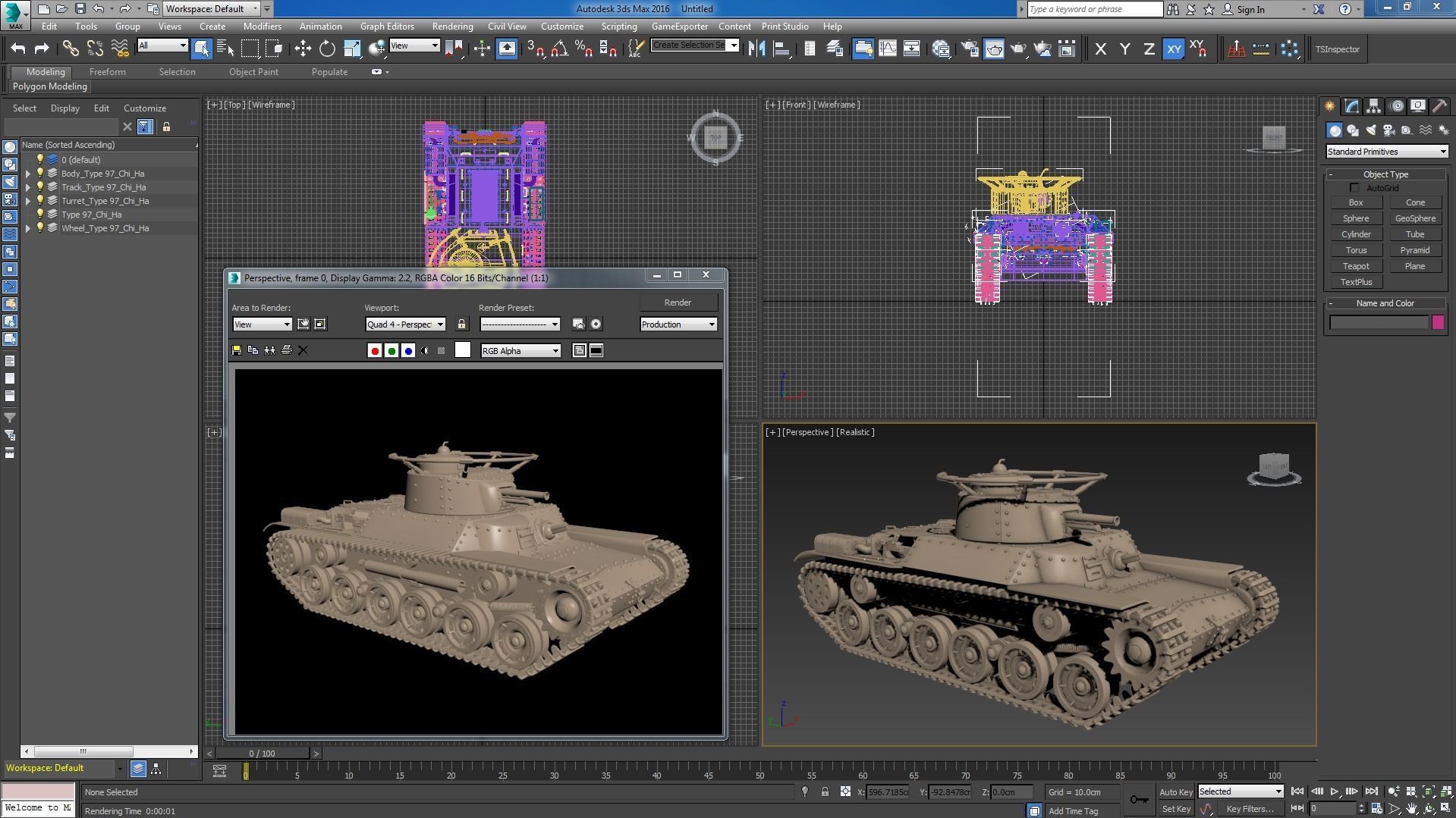 Tank Type 97 Chi Ha Green Japan Clay Mental Ray  3D model_14