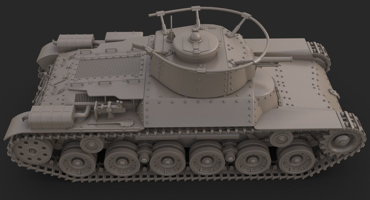 Tank Type 97 Chi Ha Green Japan Clay Mental Ray  3D model_8