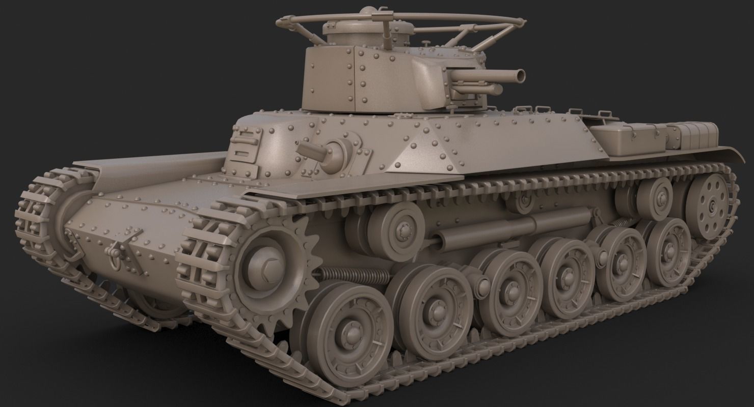 Tank Type 97 Chi Ha Green Japan Clay Mental Ray  3D model_13