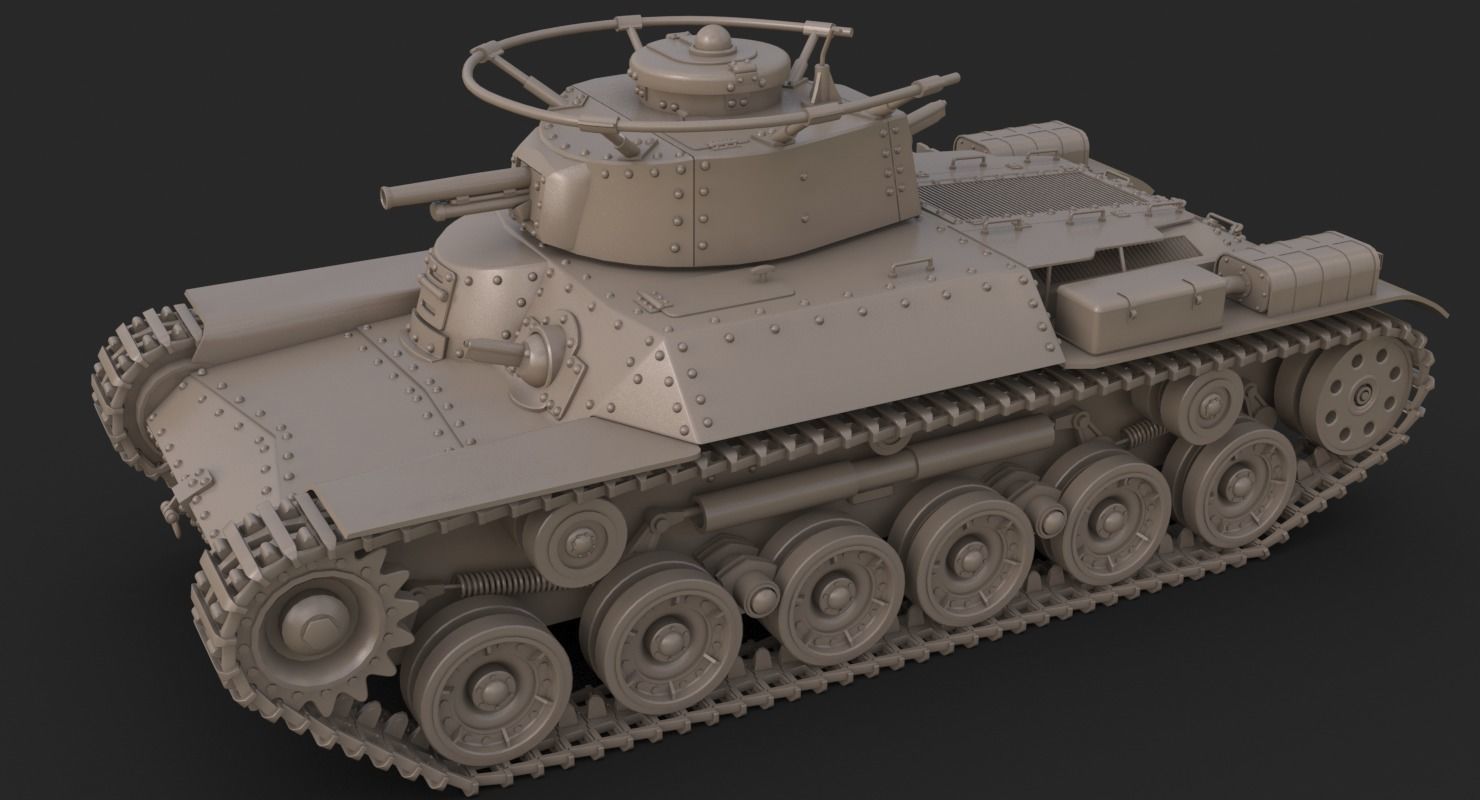 Tank Type 97 Chi Ha Green Japan Clay Mental Ray  3D model_3