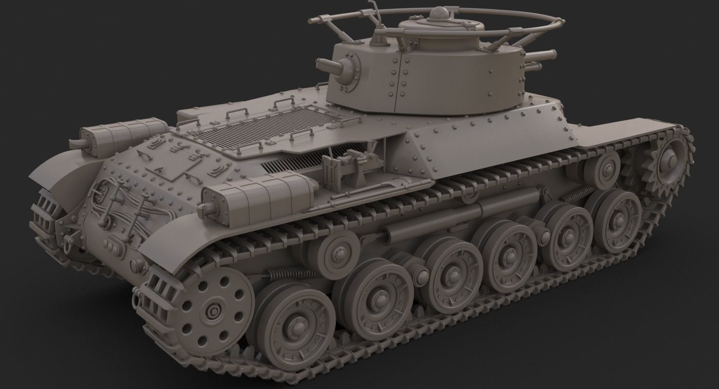 Tank Type 97 Chi Ha Green Japan Clay Mental Ray  3D model_7