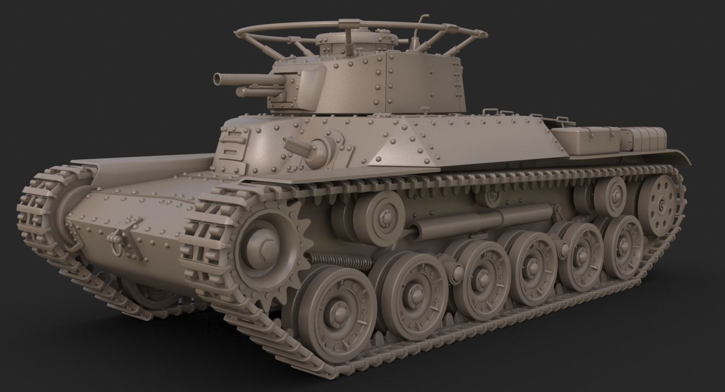 Tank Type 97 Chi Ha Green Japan Clay Mental Ray  3D model_2