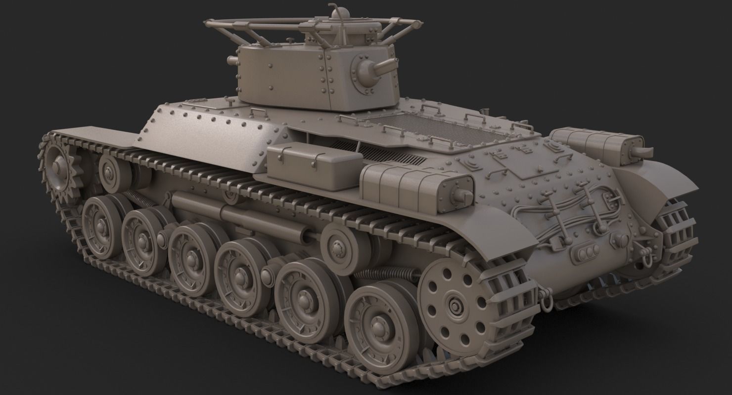 Tank Type 97 Chi Ha Green Japan Clay Mental Ray  3D model_5
