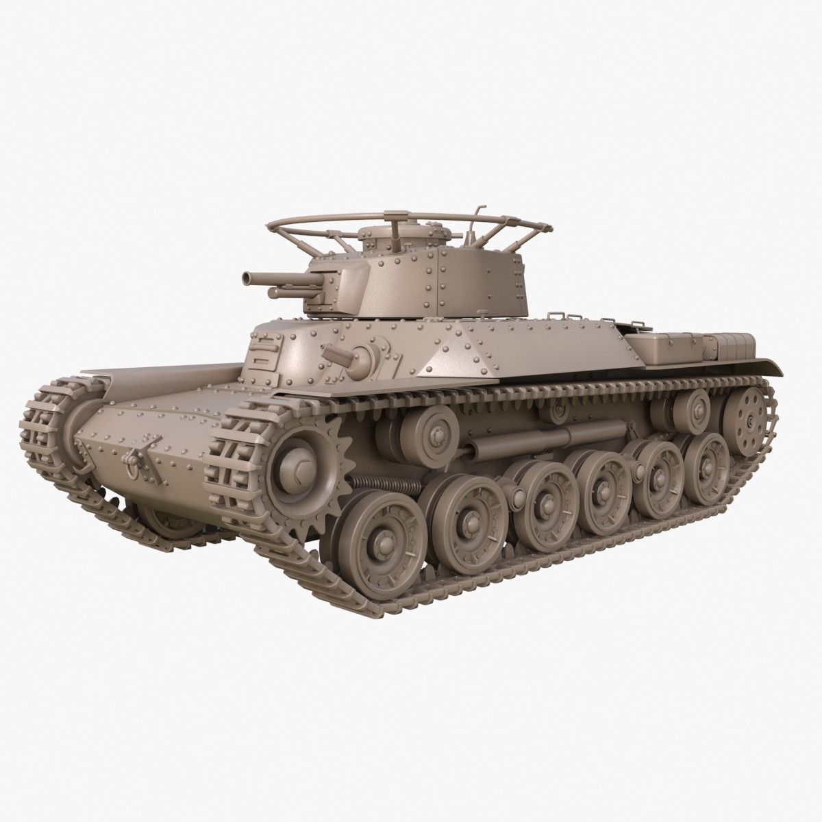 Tank Type 97 Chi Ha Green Japan Clay Mental Ray  3D model_1