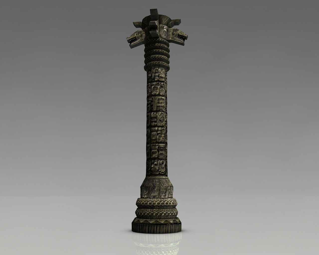 Detailed Aztec Column with snakes Low-poly 3D model_2