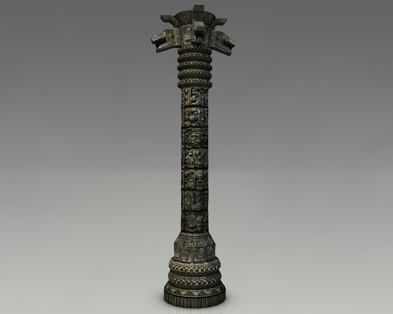 Detailed Aztec Column with snakes Low-poly 3D model_1